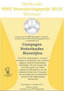 PINT Stimuleringsprijs 2015 - Campagne Nederlandse Bierstijlen